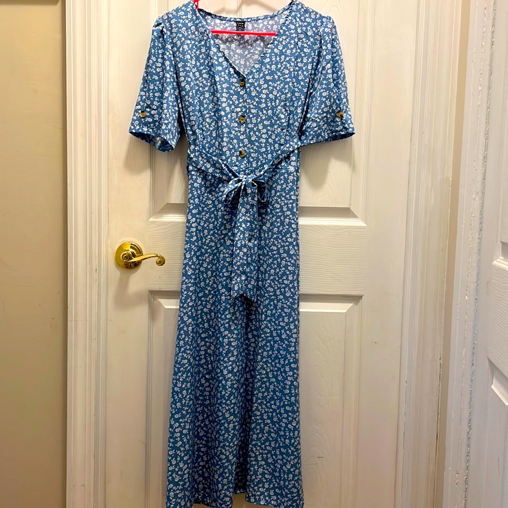 Shein baby blue floral midi dress